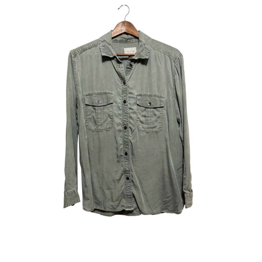 American Eagle Button Down Shirt Womens Medium Green Good Lyocell Utility Pocket